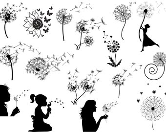 Schönes Löwenzahn-Svg-Bundle, Löwenzahn-Clipart-Bundle, Schnittdateien für Cricut, Silhouette, Löwenzahn Png, Clipart, einfach atmen, fliegen