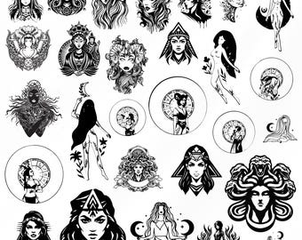 Paquete de imágenes prediseñadas de la diosa Hécate, clipart de la diosa Hécate para Cricut, silueta de bruja, vector gótico, calcomanía de la diosa Hécate, archivo de corte de la diosa Hécate