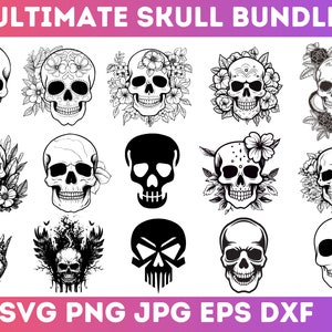 Skull svg bundle, Skull png, sugar skull svg for cricut, punisher skull svg, skull silhouette, skull vector, Instant Download