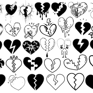 Broken Heart SVG Bundle , Broken Heart Clipart Bundle, Broken Heart Outline, Broken Heart Silhouette ,Distressed Heart Svg, Cracked Heart