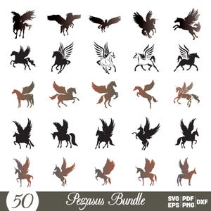 Pacote Pegasus Svg, clipart de cavalo empinado para Cricut, silhueta de Pégaso, vetor de Pégaso, arquivos de corte de Pégaso, decalque de cavalo empinado.