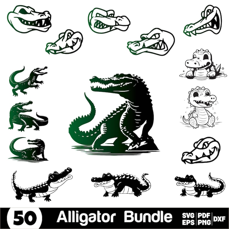 Alligator Svg Bundle, Reptile Clipart for Cricut, Alligator Silhouette ...