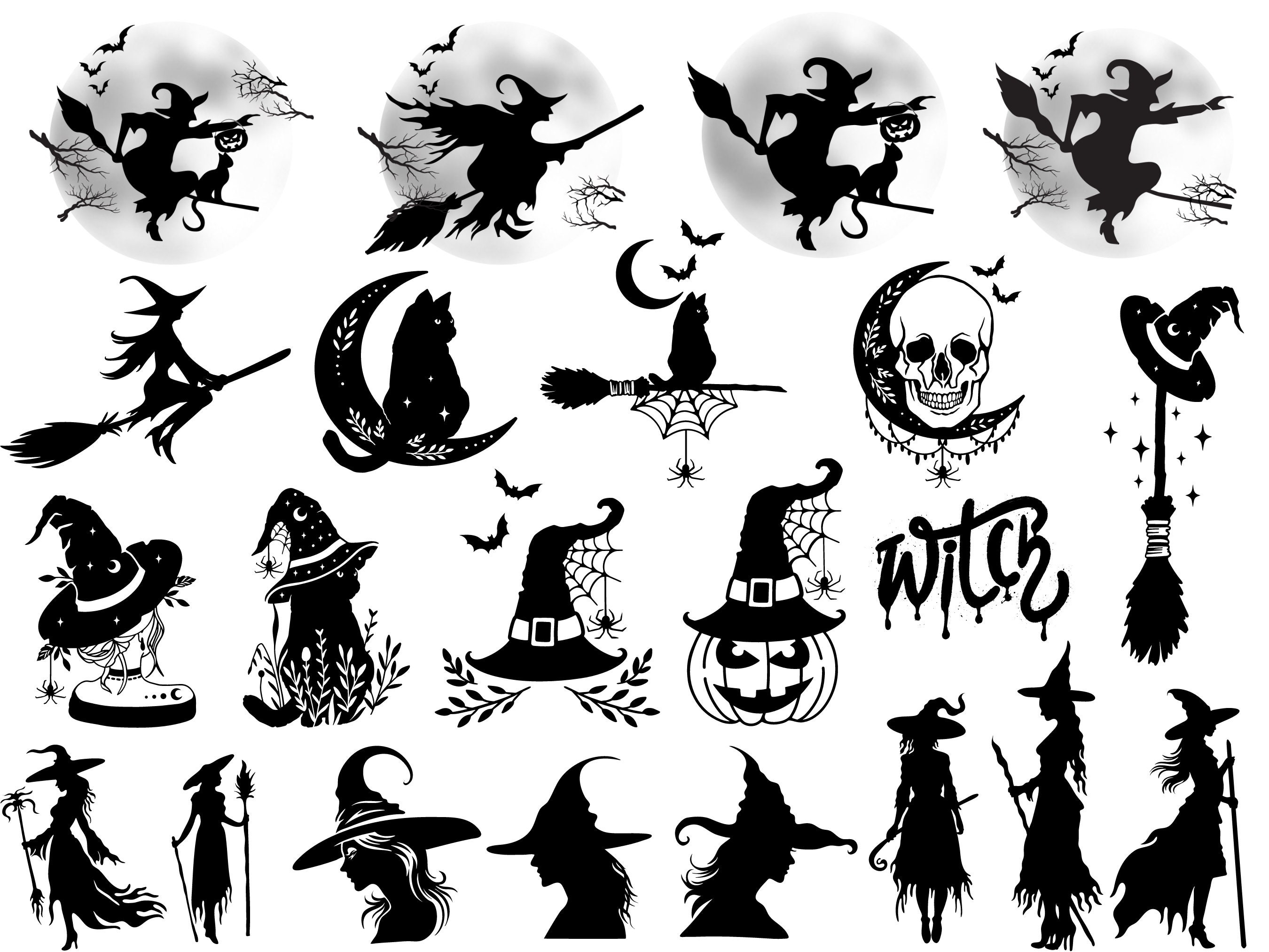 Witch Svg Bundle, Halloween SVG Bundle, Cat on Moon Svg, Ghost Svg ...