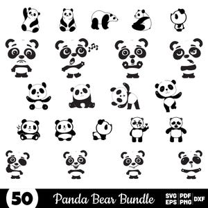 Panda Svg Bundle, Panda Face Clipart for Cricut, Cute Panda Silhouette ...
