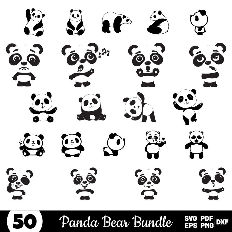 Panda Svg Bundle, Panda Face Clipart for Cricut, Cute Panda Silhouette ...
