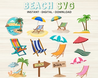 Zomerbundel Svg, strand Svg-bundel, zomer Svg, Clipart, bestanden voor Cricut, Instant Download