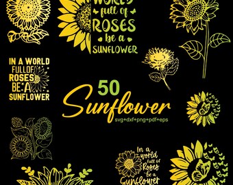 Sonnenblume Bundle, Sonnenblume Zeichnung Clipart für Cricut, handgezeichnete Blumenmuster Silhouette, Sonnenblume Aufkleber, Sonnenblume Cut Files