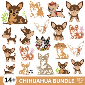 Chihuahua SVG Bundle, Cute Dog Clipart, Vector Chihuahua PNG, Pet Silhouette Art, Digital Download for Cricut, Laser Cut Files, Png