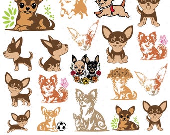 Chihuahua SVG Bundle, Cute Dog Clipart, Vector Chihuahua PNG, Pet Silhouette Art, Digital Download for Cricut, Laser Cut Files, Png
