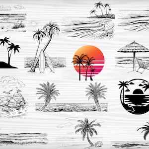 Beach Scene Svg Bundle, Instant Digital Download, SVG Cut Files , Palm Tree Svg , Beach Scene Clipart Bundle , Sea Svg , Ocean Svg