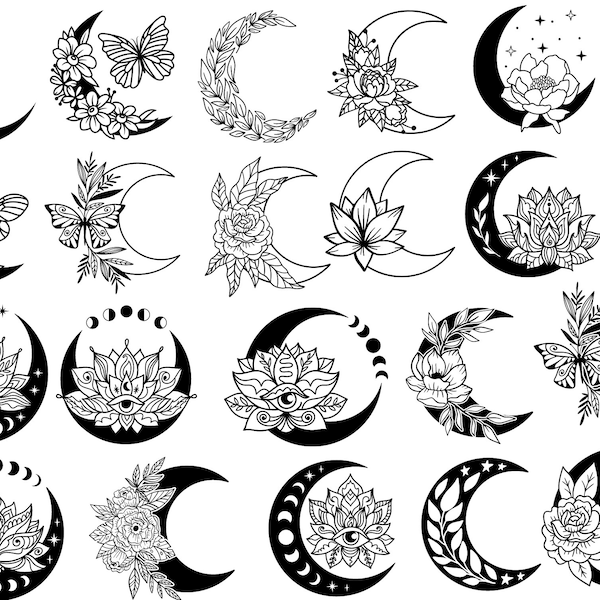 Floral moon Svg Bundle, Floral Moon Clipart ,Moon Flower Svg Cut Files ,Mystical Moon Svg, Wildflower Svg, Boho svg files for Cricut,
