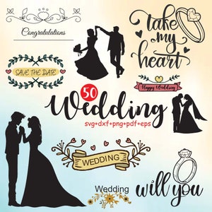 Wedding Svg Bundle, Wedding Clipart For Cricut, Wedding Silhouette, Wedding Vector, Wedding Decal, Wedding Cut Files