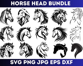 Paquete SVG de caballo, silueta de caballo, paquete de imágenes prediseñadas de cabeza de caballo, vector, fondo transparente, archivos svg, paquete svg, PNG amante de los caballos