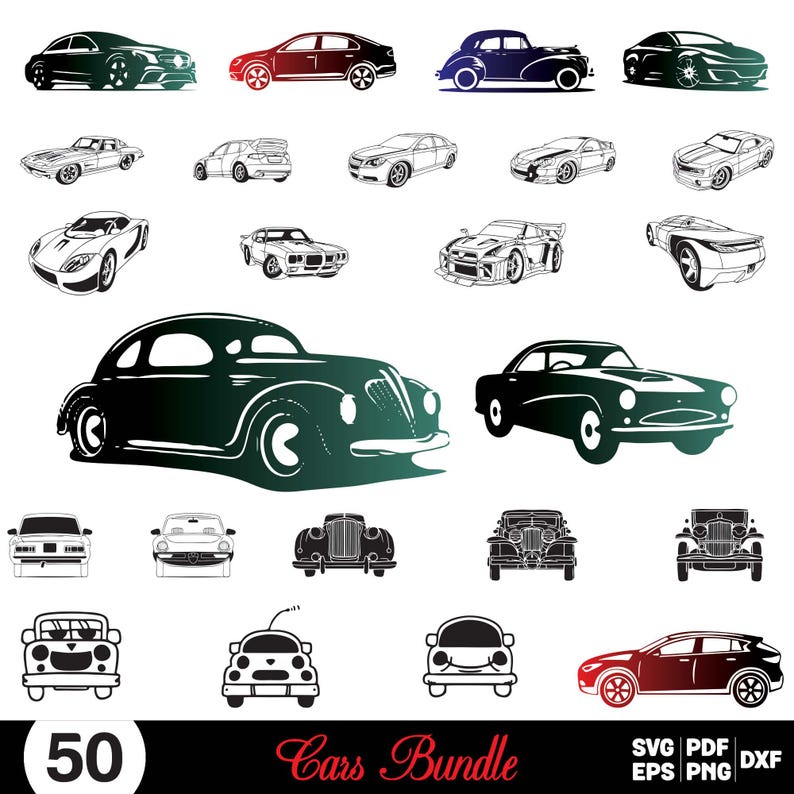 Cars Svg Bundle, Retro Cars Clipart for Cricut, Sports Car Silhouette ...