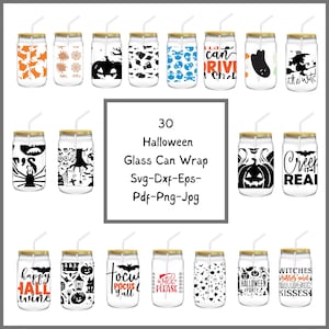 Halloween 16oz Glass Can Wrap Bundle | Halloween Cup Wrap | Spooky Glass Cup Wrap Bundle | Drinkware |Svg Files for Cricut.
