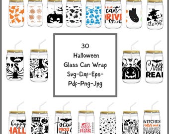 Halloween 16oz Glass Can Wrap Bundle | Halloween Cup Wrap | Spooky Glass Cup Wrap Bundle | Drinkware |Svg Files for Cricut.
