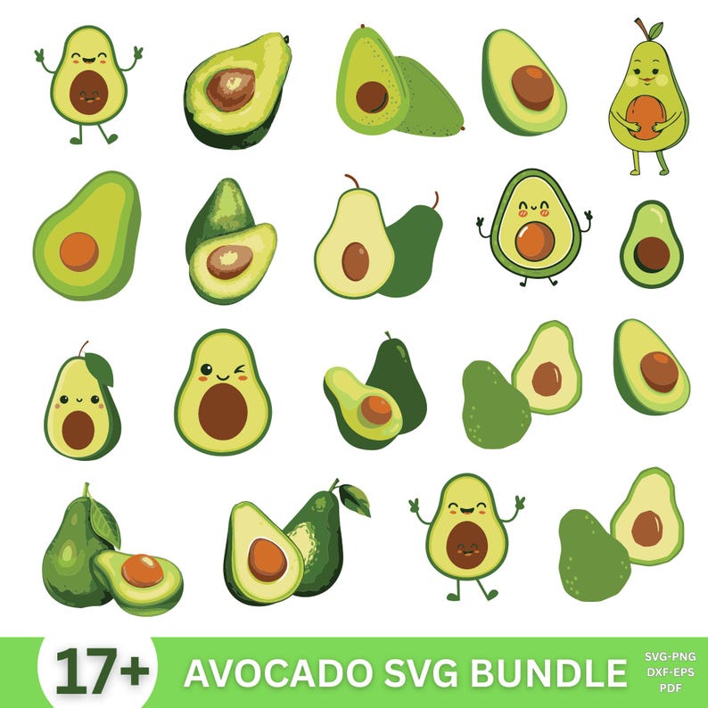 Avocado Svg Bundle, Fruit Svg, Cute Kawaii Avacado Svg, Summer Fruit ...