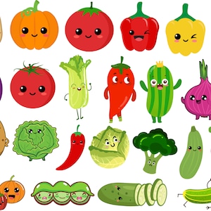 Kawaii Cute Vegetables Svg Bundle , Kawaii Vegetable Clipart Bundle ,Best Quality Images ,Digital Files, Cricut For Files , Instant Download