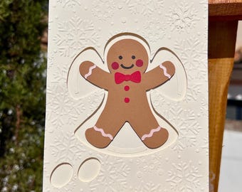 Gingerbread Man Snow Angel Christmas Card SVG DXF: Layered Paper Frame (Digital Cut File)