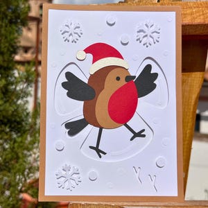 Robin Snow Angel Christmas Greeting Card SVG DXF: Layered Paper Frame  (Digital Cut File)