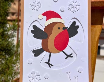 Robin Snow Angel Christmas Greeting Card SVG DXF: Layered Paper Frame  (Digital Cut File)