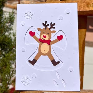 Reindeer Snow Angel Christmas Greeting Card SVG DXF: Layered Paper Frame (Digital Cut File) image 1