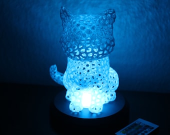 3D-gedruckte Katzenlampe, Farbwechsel, USB-Fernbedienung