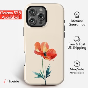 Elegant Red Poppy Floral Phone Case | Watercolor Printed Flowers | For Apple iPhone, Android, Samsung, LG, Google Pixel | 100 phone models