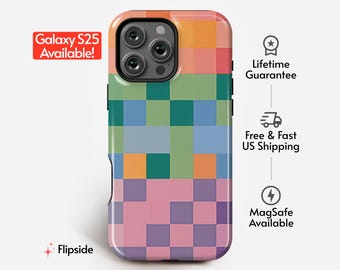 Telefoonhoesje met kleurrijk rastermozaïek | Geometrische kunst | iPhone 14 15 16 Pro, Samsung Galaxy s23 s24 s25 Ultra, Google Pixel 7 8 9 Pro en meer