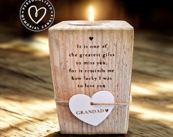 Personalised Memorial Candle, Custom Engraved Name | Rustic Wood Tea Light Holder | Friend Remembrance, Pet, Nan, Gran, Grandad Bereavement