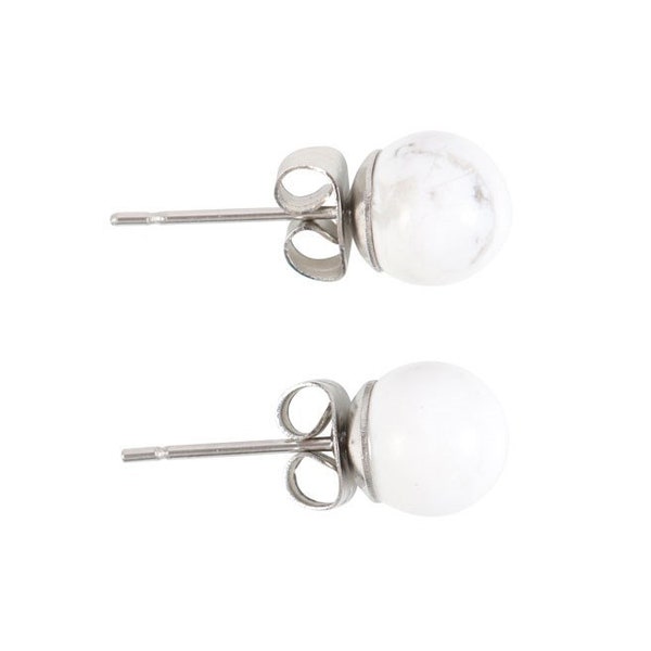 Genuine Howlite Semi Precious Crystal Gemstone Stud Earrings. Finished with sterling silver posts with butterfly backs. The Perfect Gift