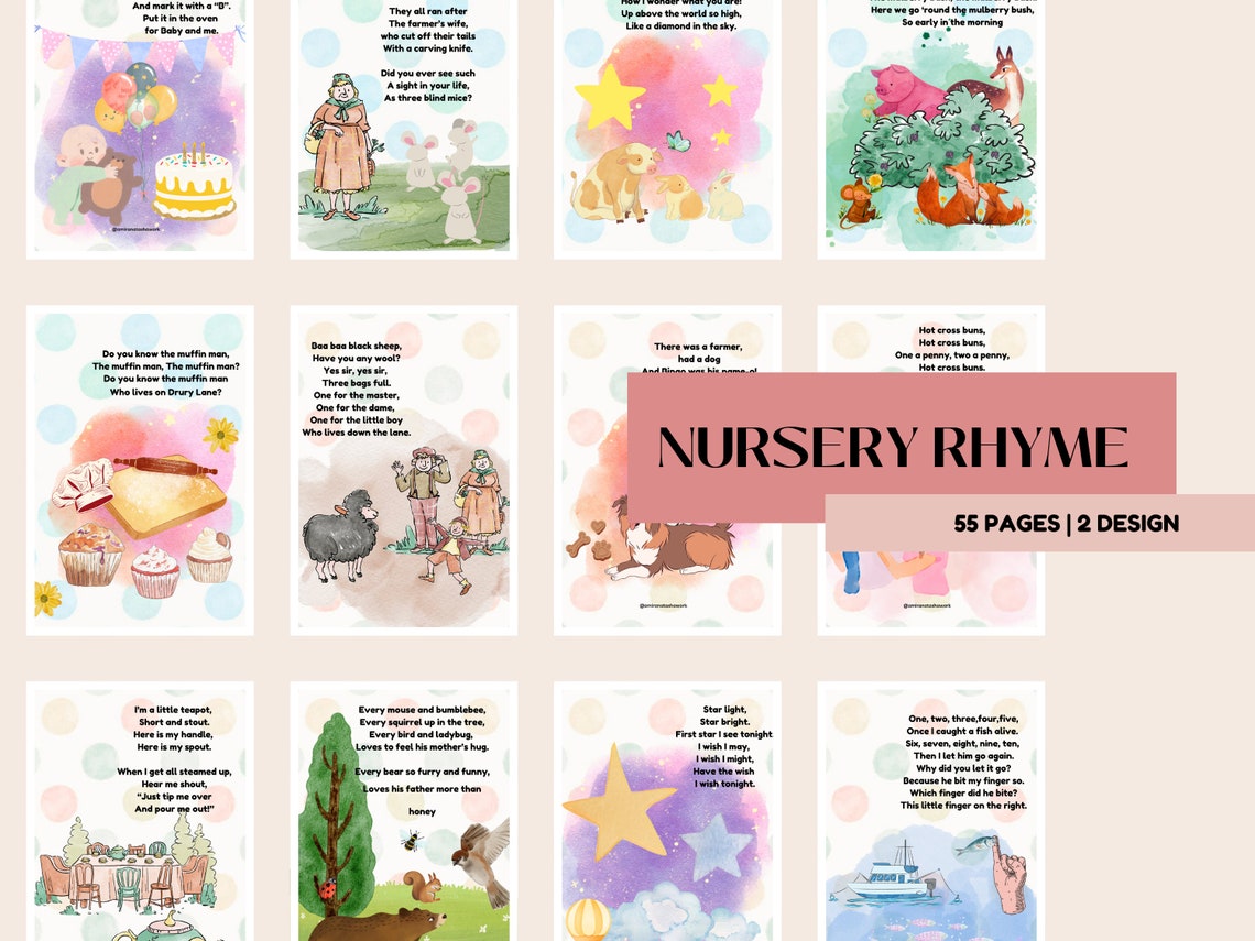 Printable Nursery Rhymes, Preschool Songs, Classroom Decor (PDF) - Etsy