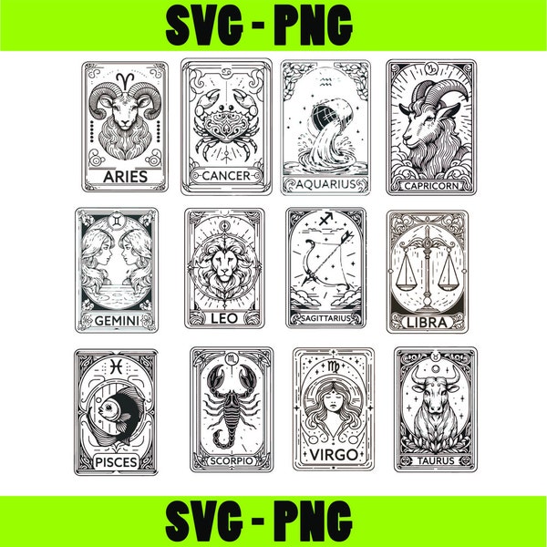 Zodiac Cards Png SVG, Zodiac Cards Bundle, Tarot Cards Png Svg, Zodiac Png Svg, Astrology Png Svg, Tarot Card Png Svg, Horoscope Png Svg,