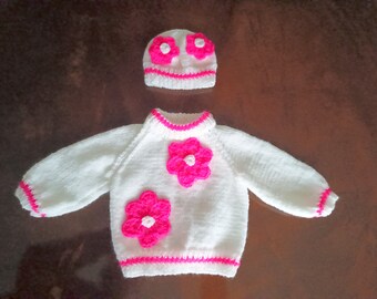 White & Pink Applique Jumper with Hat 18-Inch Chest