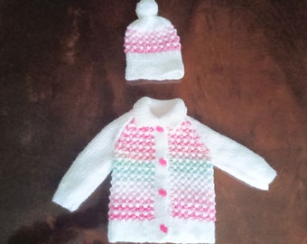 Multi Coloured Cardigan & Hat 3 - 6 Months