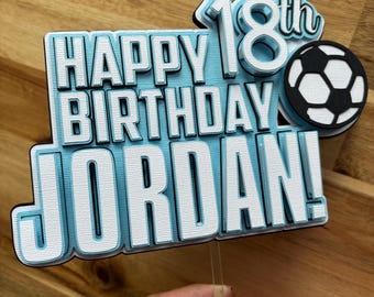 Personalized Soccer Birthday Cake Topper, Team Colors