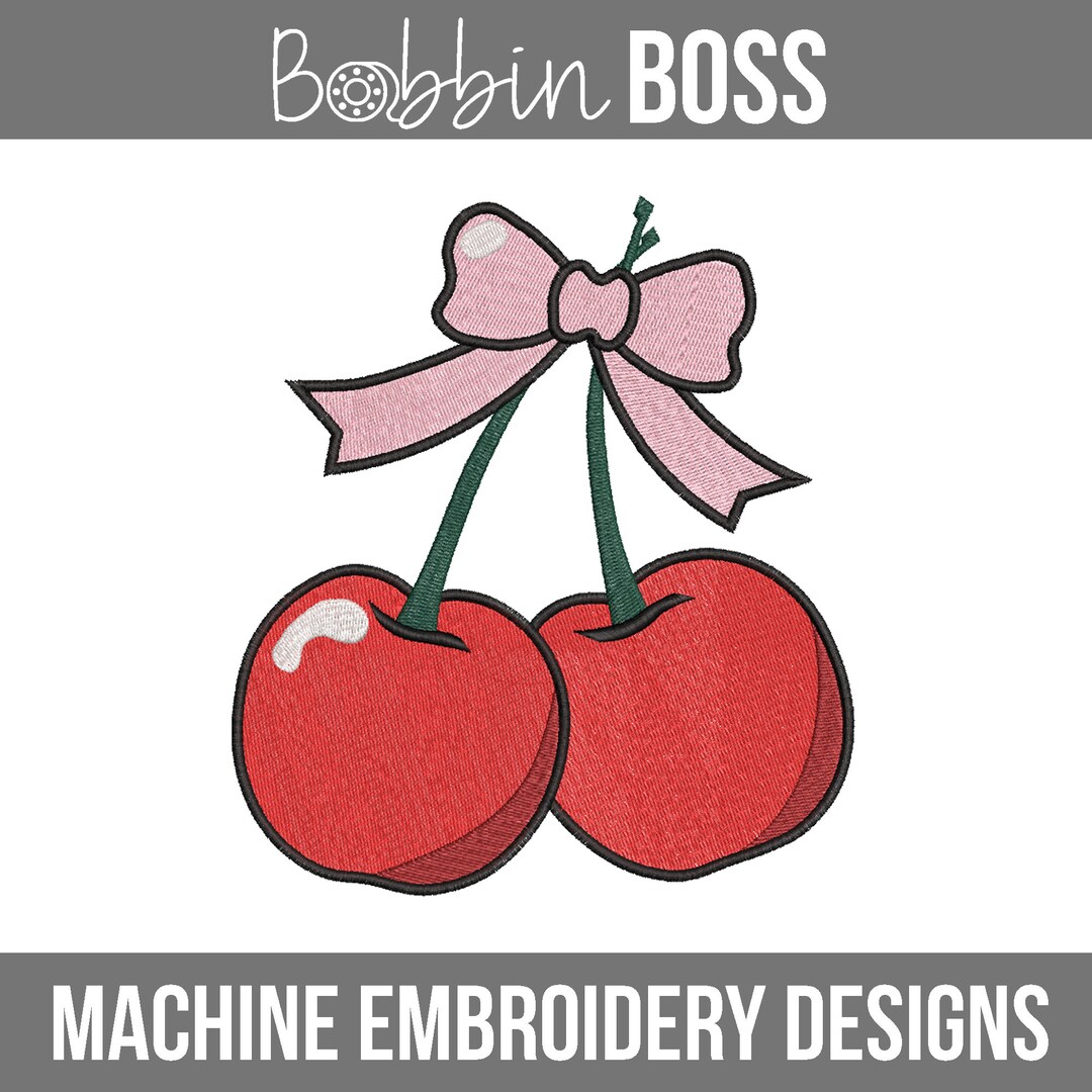 Cherries With Bow Machine Embroidery Design Cherry in 5 Sizes to Fit ...