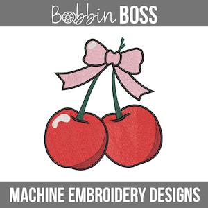 Cherries with Bow Machine Embroidery Design Cherry in 5 sizes to fit 4x4 5x7 6x10 and 8x12 Hoops Instant Download Coquette Embroidery File