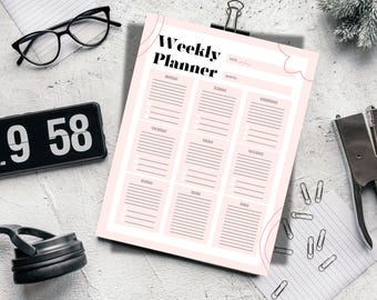 Printable pink weekly planner | digital weekly planner
