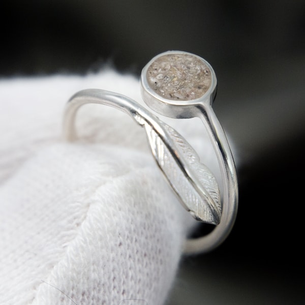 Feather Cremation Ashes Adjustable Memorial Ring