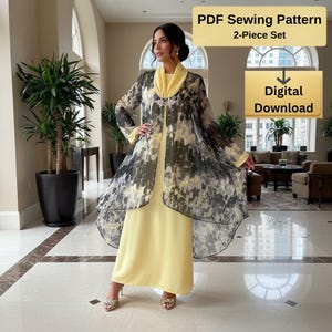 Patrón de costura de abaya en capas, vestido formal islámico DIY (Patrón PDF 102)