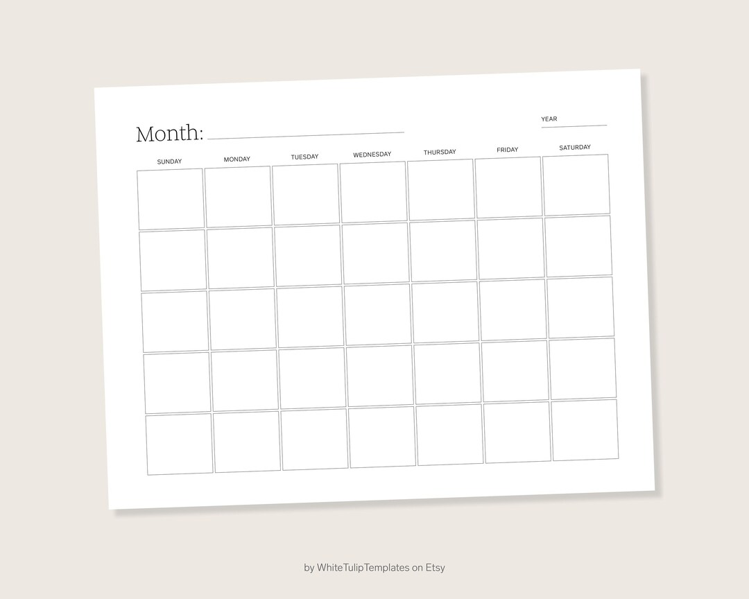 Blank Calendar Template, Letter Sized, Print and Digital, Productivity ...