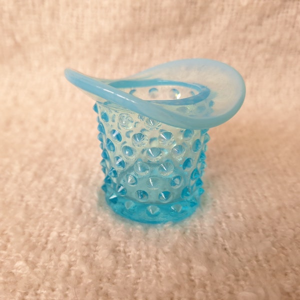 Fenton Glass Aqua Opalescent Hobnail Top Hat Toothpick Match Holder 1940s