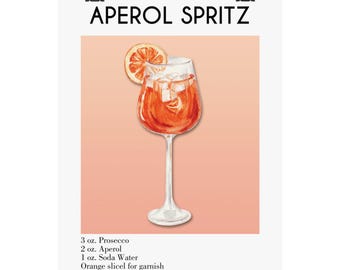 Plakat z przepisem na Aperol Spritz w stylu vintage: wystrój baru w stylu retro
