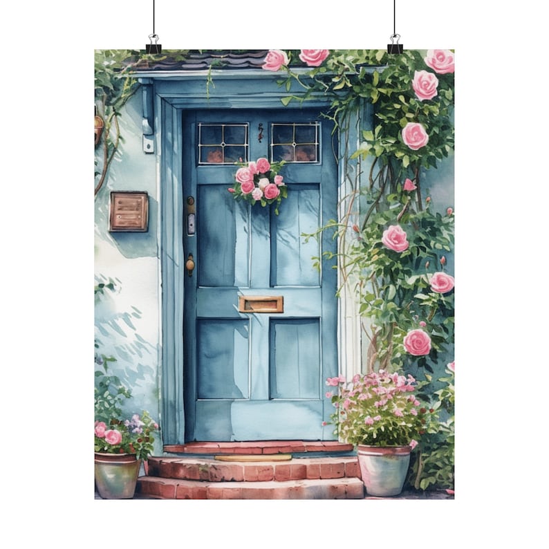 Blue Door Poster Cottagecore Home Decor English Cottage Door Wall Art