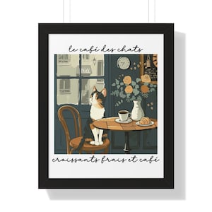French Cafe Cat Print Cat Croissant Framed Poster Bistro Coffee Poster Unique Poster Kitchen Decor Cat Lover Gift