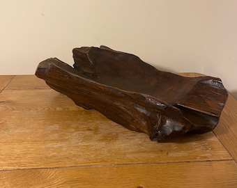 Vintage Hand carved Teak Wooden Bowl Or Dish fruit decorative tableware