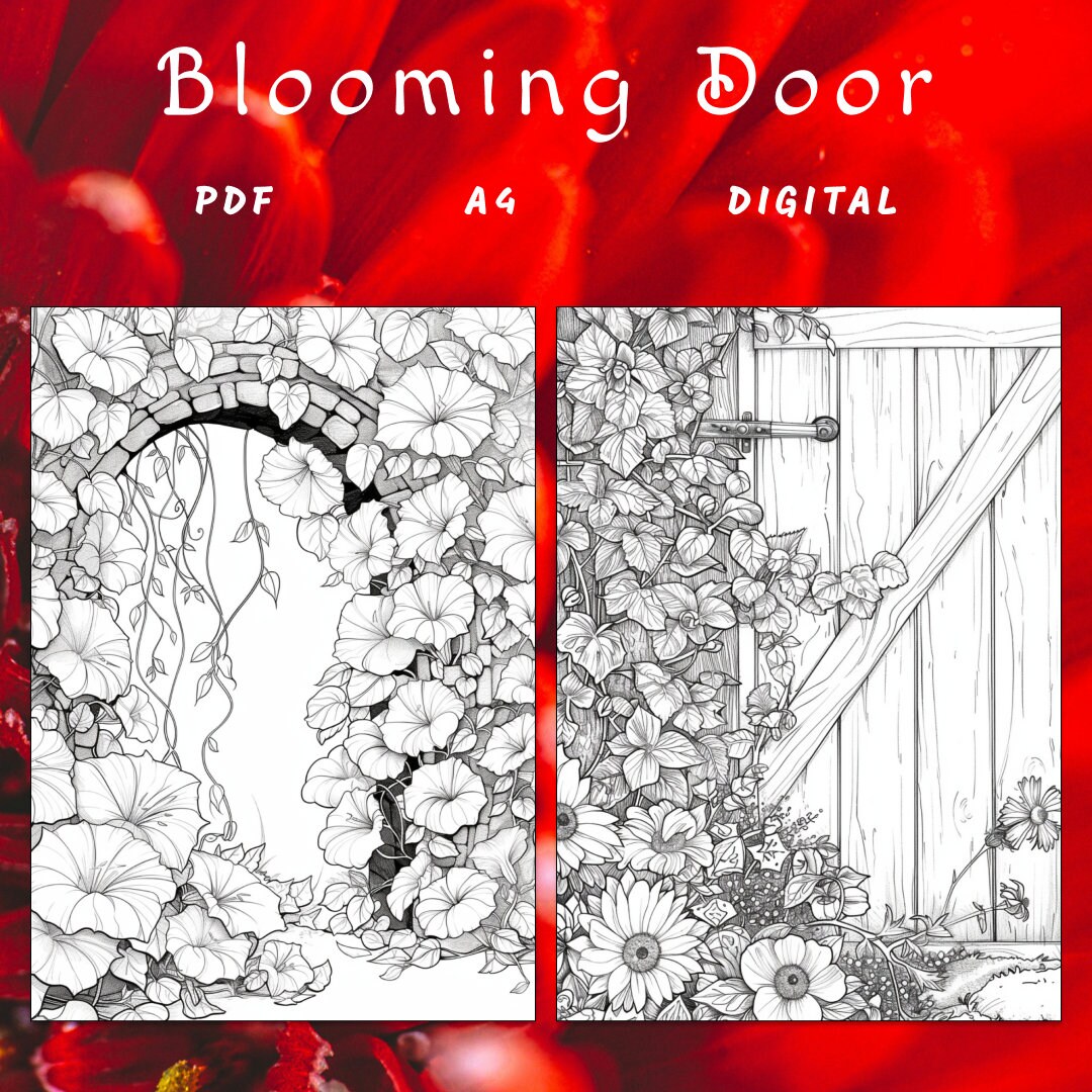 30 Blooming Door Coloring Page, Flower Coloring Book, Fantasy Coloring ...