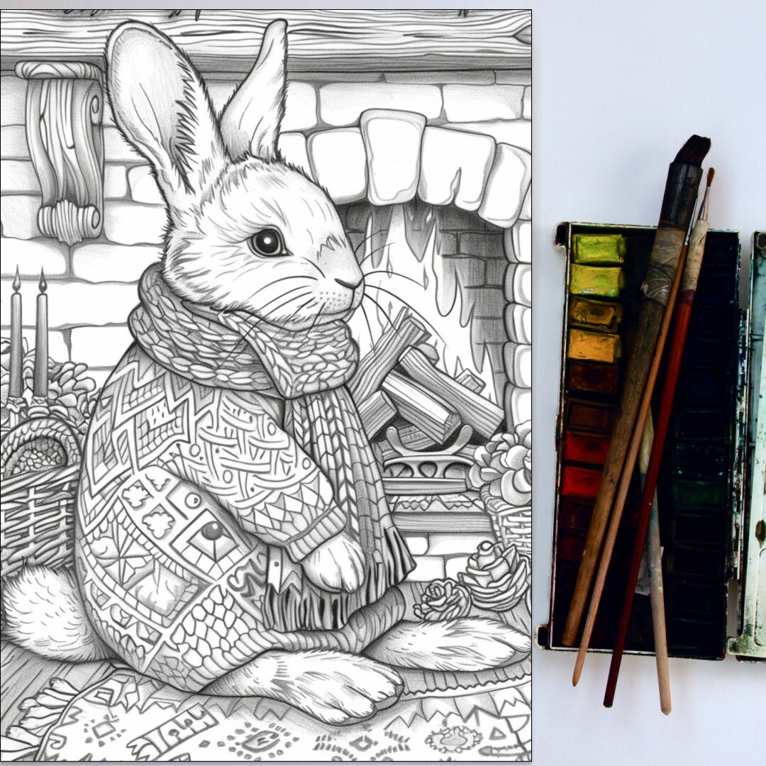 25 Cute Baby Bunny Coloring Page, Cute Coloring, Adults Kids Instant ...