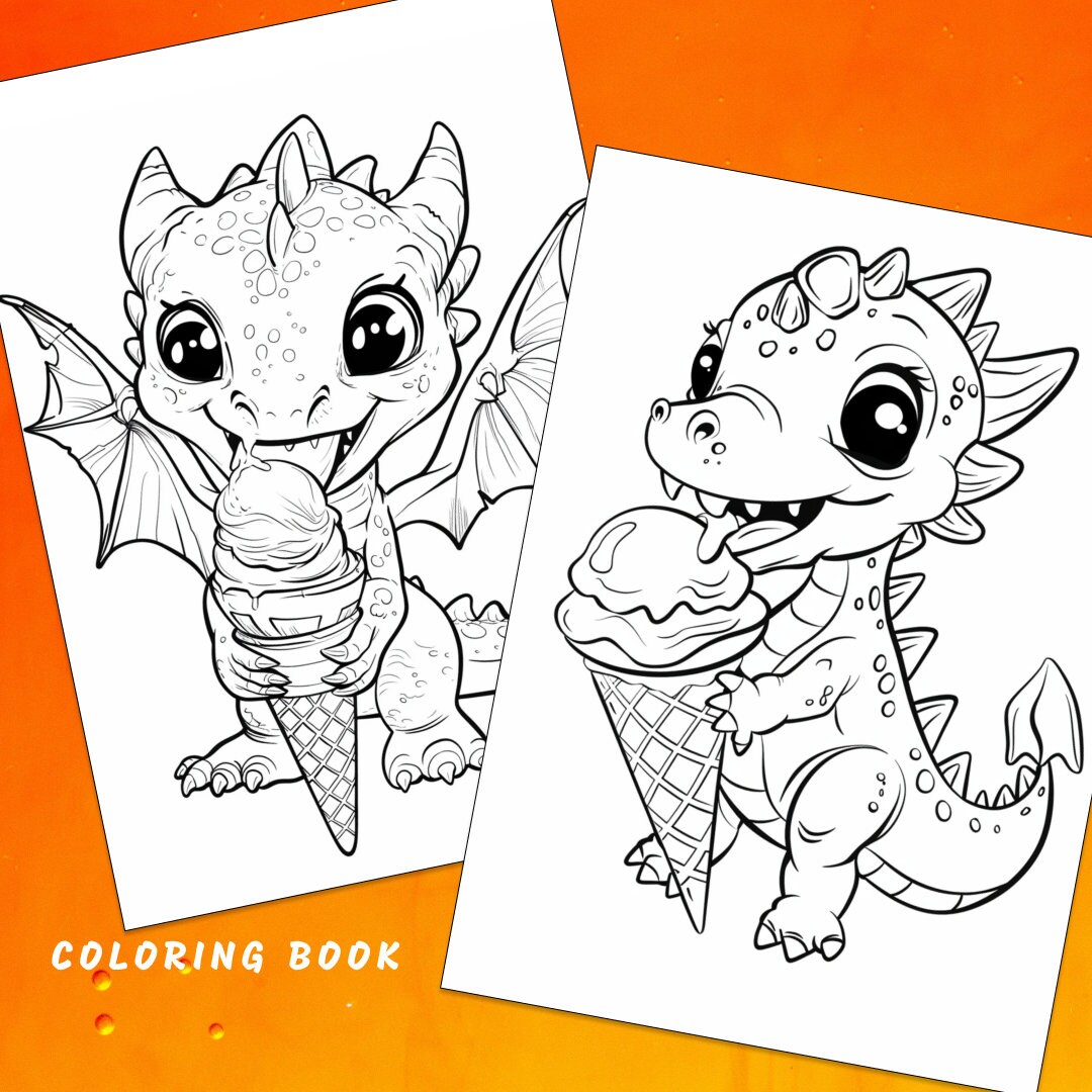 28 Dragon Ice Cream Coloring Page, Cute Dragon Coloring, Sweets Coloring Book, Adults Kids ...
